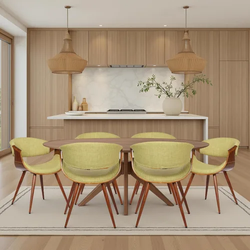 Miniatura 25 de Armen Living Silla de comedor de mediados de siglo estilo mariposa con acabado en nogal y tela verde Tela verde/nogal