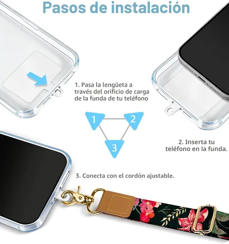 Miniatura 7 de Cordón cruzado para teléfono celular con correa para la muñeca, diseño de flores, para colgar alrededor del cuello, correa floral ajustable