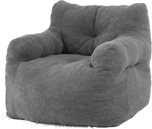 Miniatura 5 de DKLGG Puf para adultos, puf gigante con relleno incluido, de piel sintética, sofá de espuma viscoelástica, con reposabrazos para sala de estar, Gris