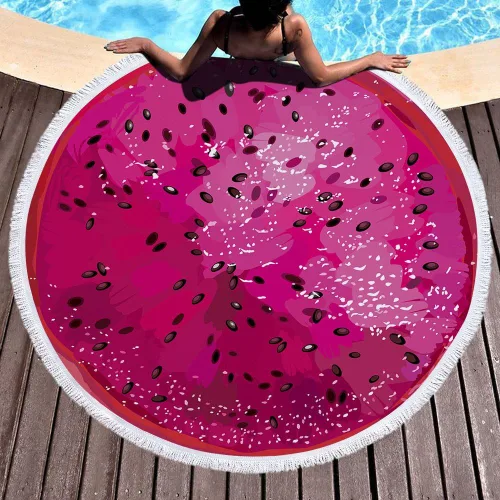 Toalla de playa redonda de frutas de gran tamaño con borla, tapete de yoga multiusos para niños, toallas de gateo, toalla de microfibra circular