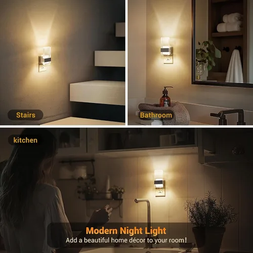 Miniatura 6 de JandCase Luces nocturnas enchufables a la pared, sensor de atardecer a amanecer, LED blanco suave de 3000 K, diseño acrílico, brillo ajustable de 0