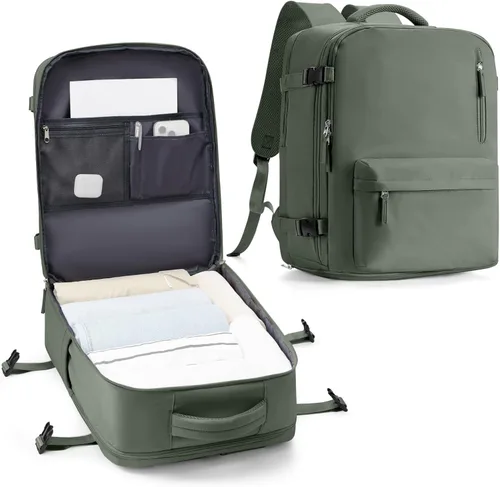 Miniatura 10 de VECAVE Mochila de mano para mujer, mochila de viaje grande aprobada por vuelo, impermeable de 14 pulgadas, mochila para laptop de negocios, mochila