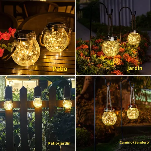 Miniatura 2 de ROSHWEY Paquete de 4 faroles solares de tamaño M para mujeres, luces solares colgantes para decoración de jardín, impermeables, con 15 LED