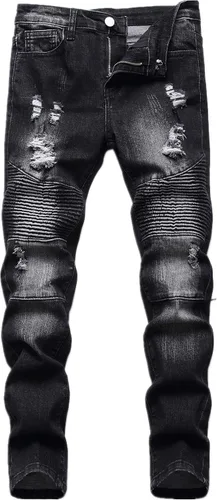Pantalones de mezclilla de motociclista para niño, ajustados, rasgados, desgastados, elásticos, elegantes y modernos
