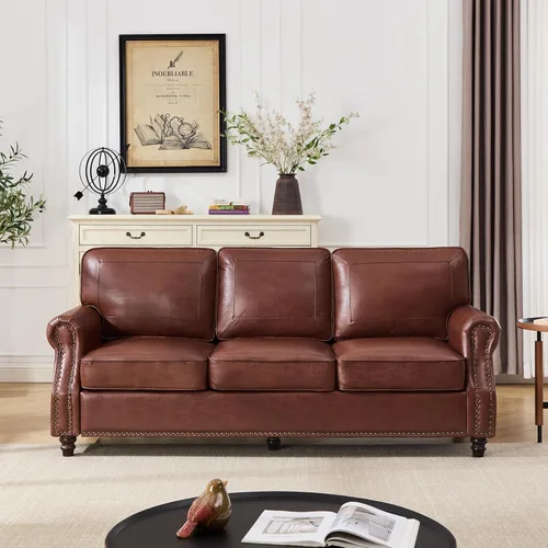 Miniatura 9 de WILLOVE Sofás de Cuero Sintético de 79'' para Sala de Estar, Sofás Modernos de Mediados de Siglo con Brazos Curvos y Ribete de Tachuelas
