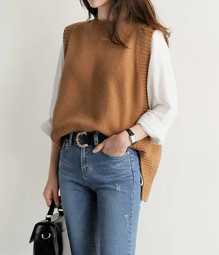 Miniatura 2 de PEIQI Suéter de punto para mujer, sin mangas, liso, casual, básico