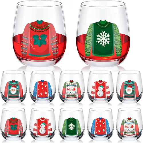 Miniatura 8 de Zhehao 12 vasos de vino sin tallo de Acción de Gracias de 12 onzas, vasos de calabaza y pavo, vasos de vacaciones, regalos ideales para otoño