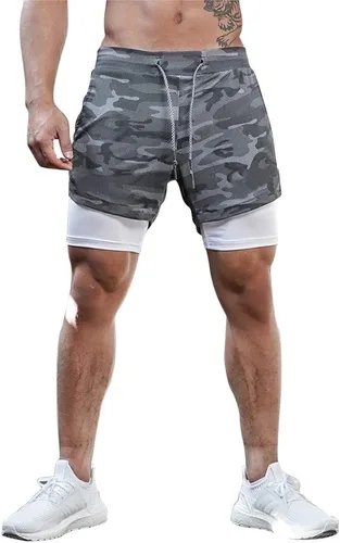 Miniatura 3 de Surenow - Pantalones cortos de correr para hombre, pantalones cortos 2 en 1 para entrenamiento, de 7 pulgadas, para yoga, deportes al aire libre