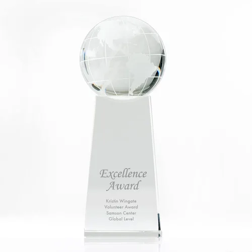 Miniatura 6 de Trofeo grabado – Cristal ejecutivo – Globo señorial en base rectangular – Viene en caja de regalo – Premio para empleados Globe Tower