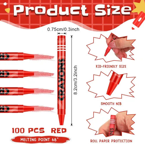 Miniatura 2 de Tenceur Juego de 100 crayones de un solo color a granel, regalos de fiesta, pasteles para adultos, profesores, pintura, aulas, grupos, fiestas, Rojo
