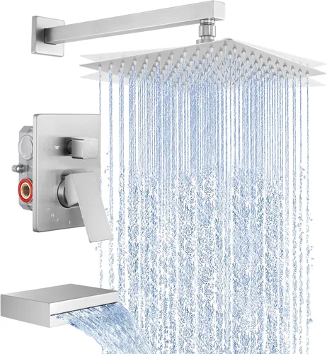 Miniatura 14 de KES Juego de llave de bañera y ducha Sistema de ducha con cabezal de ducha de lluvia de 10 pulgadas y llave de cascada para bañera Montaje en pared