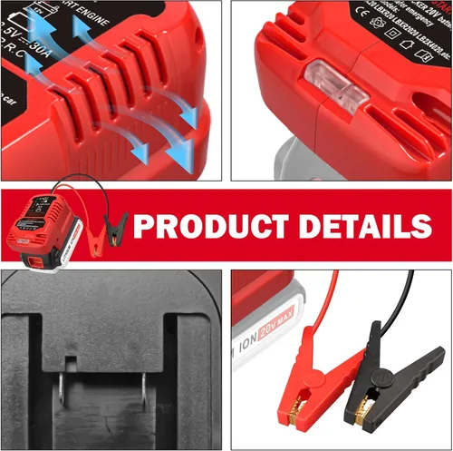 Miniatura 4 de Adaptador de arrancador de batería para auto para baterías Craftsman 20V V20, arrancador de batería de auto calibre 11, cables de refuerzo de auto