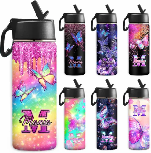 Miniatura 20 de Botella de agua personalizada, botella de agua deportiva personalizada con nombre, botella de acero inoxidable aislada al vacío con tapa