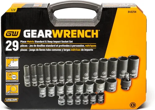 Miniatura 7 de GEARWRENCH 84925N - Juego de llaves de impacto de 3/8 pulgadas de 6 puntos, estándar y profundo, métrico, 29 piezas