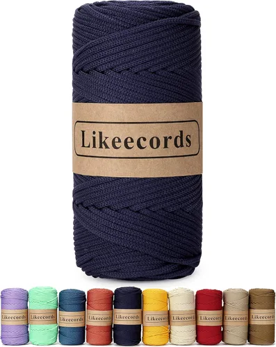 Miniatura 30 de Likeecords Cordón de macramé trenzado de poliéster de 0.157 in, 140 yardas/426 pies, hilo elástico para bolsa de ganchillo para manualidades, Verde