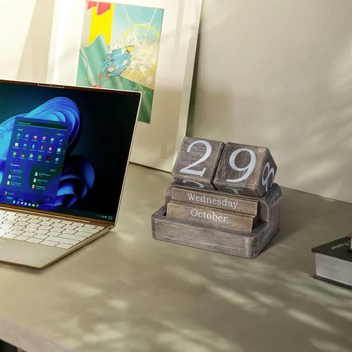 Miniatura 7 de Calendario de Bloques de Madera para Escritorio, Calendario de Escritorio Perpetuo Diario, Accesorios de Escritorio Estilo Granja para Decoración