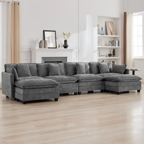Miniatura 77 de Otomán de Sofá Moderno de Chenille Nube de 35'', Otomán Rectangular para Sofá Seccional Modular, Beige