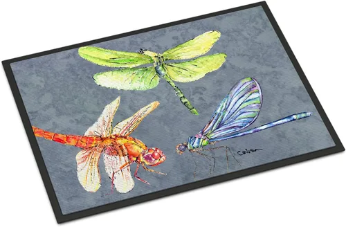 Caroline's Treasures 8878JMAT Dragonfly Times Three - Felpudo para puerta delantera, 24 x 36 pulgadas, para interiores y exteriores, para entrada,