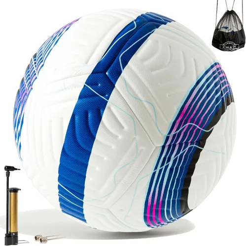 Balón de fútbol oficial de partido ZWAW tamaño 5 – de cuero PU impermeable, incluye inflador y agujas, bolsa de almacenamiento de malla para fácil