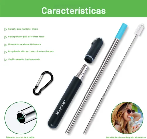 Miniatura 5 de Kynup Pajitas de metal reutilizables (paquete de 4), popotes plegables de viaje con estuches, esenciales para cruceros, imprescindibles