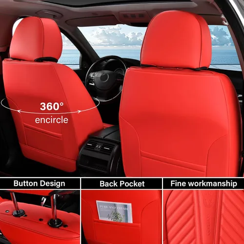 Miniatura 4 de Coverado Fundas de asiento de automóvil, juego completo de fundas de asiento de cuero sintético, fundas protectoras de asiento de lujo, ajuste Rojo