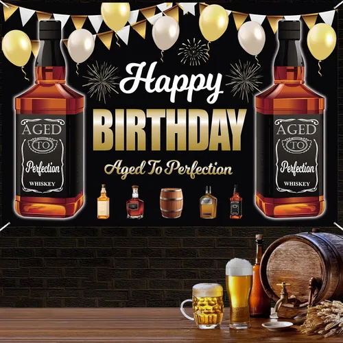 Cartel negro de decoración de fiesta de whisky de 4 x 6 pies - Cartel negro de la edad a la perfección para cabina de fotos de aniversario,