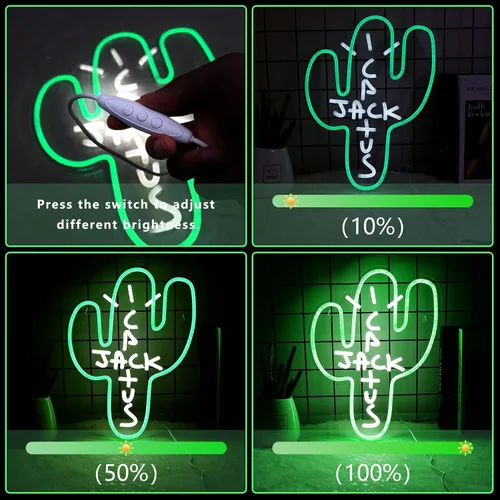 Miniatura 3 de Señal LED de neón Cactus Jack - Decoración regulable, luz de neón verde de Jack Cactus en forma de cactus para arte de pared del dormitorio