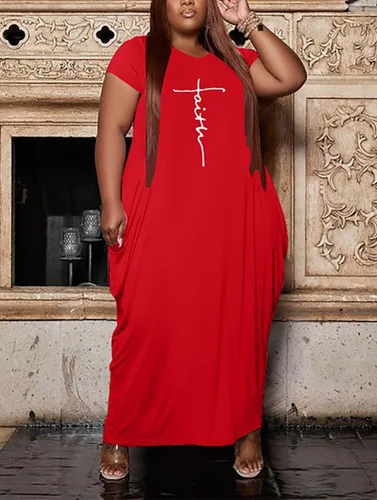 Miniatura 2 de Fooullaide Vestido casual de talla grande para mujer, de verano, manga corta, cuello en V, suelto, de gran tamaño, vestidos largos con bolsillo