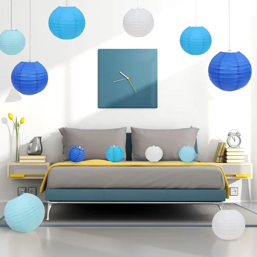 Miniatura 8 de LURICO 16 linternas de papel azul/blanco (tamaño de 4, 6, 8, 10 pulgadas), decoración de papel chino/japonés, faroles de bola para decoración