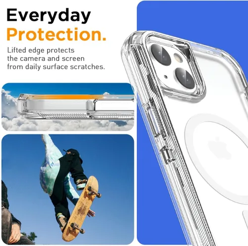Miniatura 3 de AICase Funda transparente para iPhone 16e/13/iPhone 14, compatible con MagSafe 3 en 1, resistente protección contra caídas, cuerpo completo, a