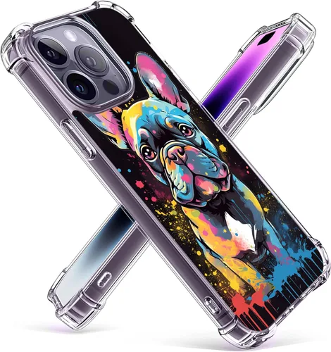 Carcasa rígida de policarbonato a prueba de golpes, transparente, suave, delgada, diseño para iPhone 14 Pro 6.1 pulgadas, color graffiti bulldog