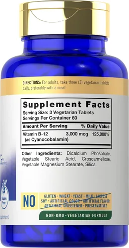 Miniatura 2 de Carlyle Vitamina B12 3000 mcg 180 tabletas Suplemento vegetariano Sin OMG y sin gluten