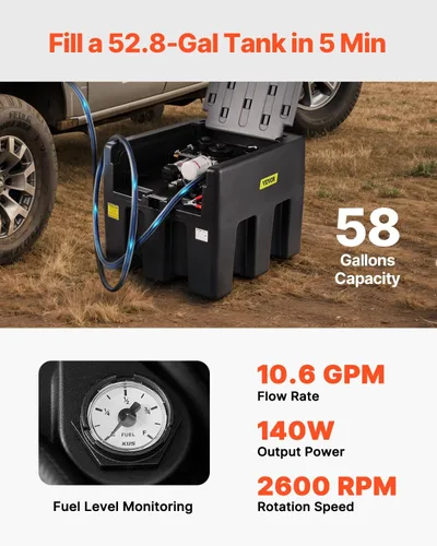 Miniatura 3 de VEVOR Tanque diésel portátil, capacidad de 58 galones y caudal de 10 GPM, tanque de combustible portátil con bomba de transferencia eléctrica de 12