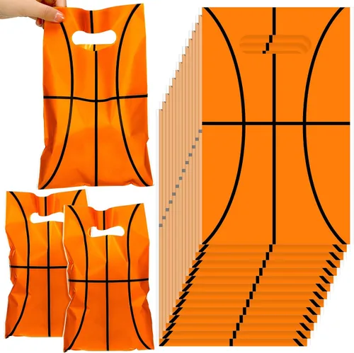 Sinmoe 50 bolsas de regalo de baloncesto con asa, bolsas de plástico para regalos de fiesta de baloncesto, bolsa de dulces para niños y hombres,