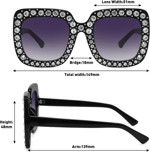 Miniatura 4 de MEETSUN Elton Square Rhinestone Sunglasses Oversized Bling for Women with Diamond Frames 70s Retro for Beach & Disco