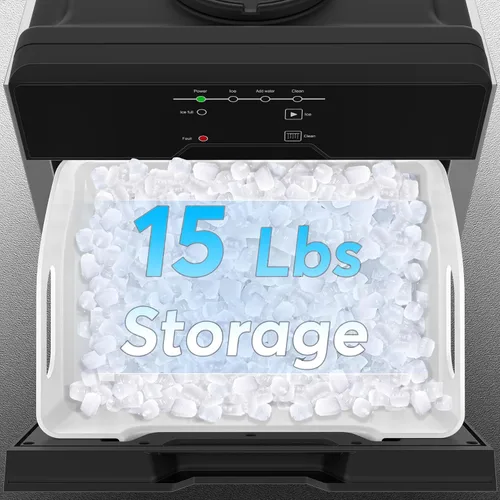 Miniatura 7 de Máquina de Hielo Nugget para Encimera con Opciones de Doble Entrada de Agua, Máquina de Hielo Columnar de 60 Libras/24H con Autolimpieza, Máquina