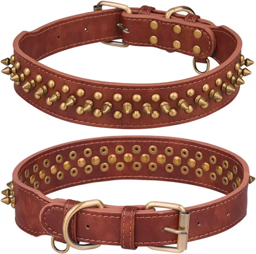 Miniatura 24 de Serijoars Collar para perro con clavos, de piel sintética suave con remaches de hongos, collar ajustable para cachorros (L, Rojo)