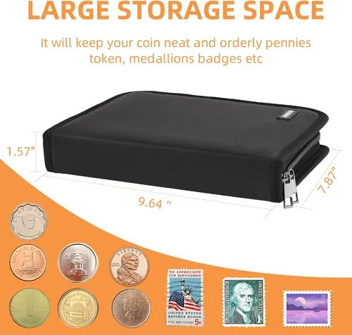 Miniatura 5 de Álbum para colección de monedas para coleccionistas, 260 fundas, álbum de colección de monedas ignífugo, caja de almacenamiento para álbum