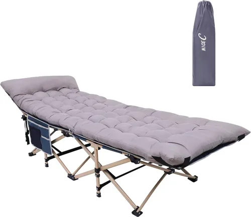 Miniatura 8 de Nice C Catres de camping con cojín, catres de camping con colchón, para adultos, catre plegable, con almohada, bolsa de transporte y bolsillo