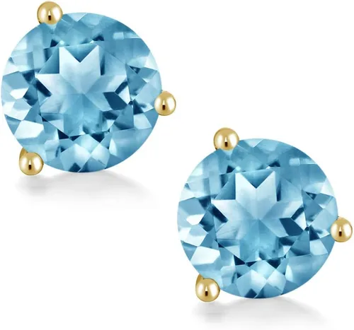 Miniatura 44 de Gem Stone King Aretes de oro de 14 quilates, 0.236 in, piedra natal redonda, Martini, 3 puntas, aretes de oro para mujer
