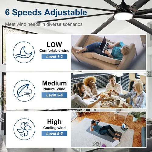Miniatura 5 de Ventilador de Techo Grande con Luz: Ventilador Exterior de 100 Pulgadas - Ventilador de Techo Industrial con Control Remoto para Taller, Garaje