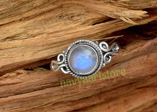 Miniatura 5 de Rose Quartz Stone Ring, Handmade 925 Sterling Silver Rings for Women Girls, Natural Gemstone Ring US size 12 Solitaire Ring, Pink Round Stone Ring