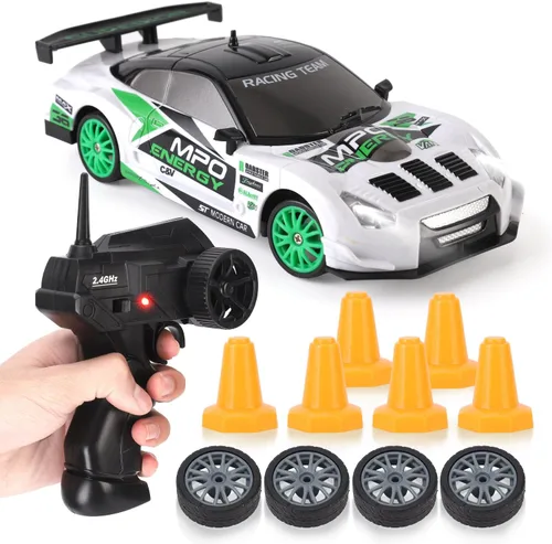 Liberty Imports RC Drift Car 1/24 2.4GHz 4WD Control remoto Sport Racing Vehículo en carretera con luz LED, baterías y neumáticos de deriva (Estilo