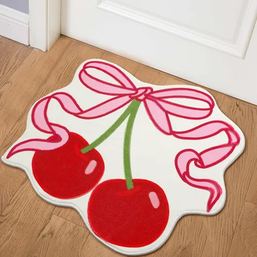 Miniatura 4 de Duraaamo Alfombra de baño con lazo de cereza de 23.6 x 21.3 pulgadas, bonito lazo rosa, decoración de baño, suave, antideslizante, absorbente