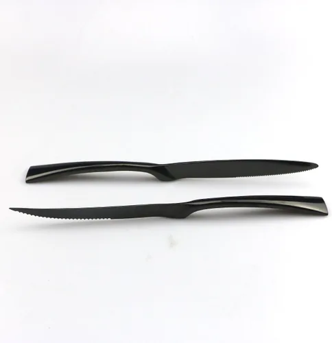 Miniatura 4 de JASHII Juego de cubiertos de acero inoxidable 18/10 de 24 piezas, color negro pulido con espejo, cuchillo para carne, tenedor de ensalada, cuchara