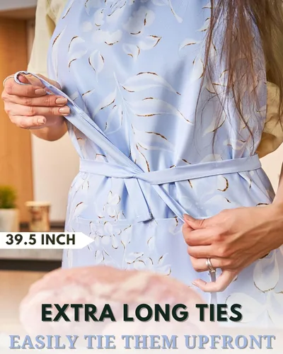 Miniatura 5 de Delantales de cocina ajustables de alta calidad para mujer con bolsillos, delantal de cocina impermeable de polialgodón Bonito diseño floral