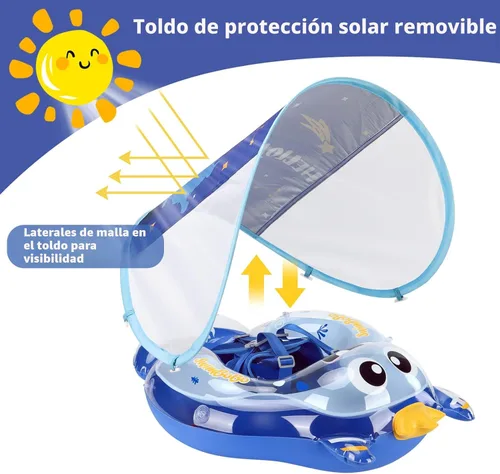 Miniatura 4 de Free Swimming Baby Flotador de piscina para bebés inflable con toldo solar, flotador de natación para bebés con esponja de seguridad y soporte