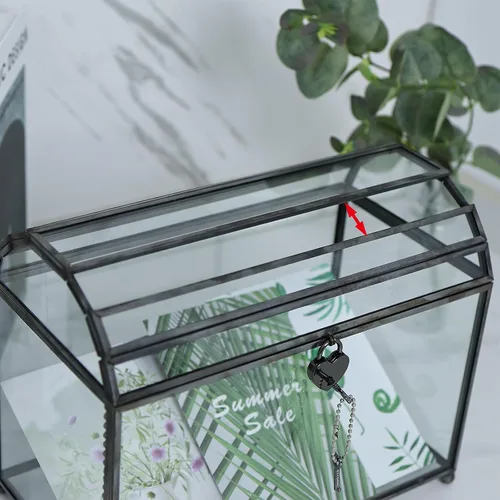 Miniatura 6 de HighFree Caja grande de cristal para tarjetas de boda de 12.2 pulgadas con ranura y cerradura, terrario geométrico de cobre hecho a mano, caja