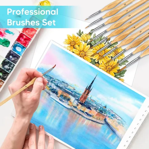 Miniatura 5 de Pinceles de pintura en miniatura, juego de 10 pinceles de pintura de detalles finos, pinceles pequeños para arte, manualidades, acrílico, acuarela