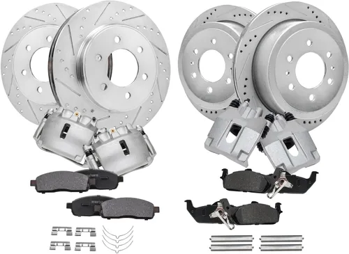 Miniatura 34 de Detroit Axle - Kit de freno delantero para Ford Explorer Mercury Mountaineer 2002-2005 Bujes de rodamiento de rueda perforados y ranurados rotores
